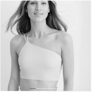 AERIE White One Shoulder Lined Ribbed 2 Strap Bralette